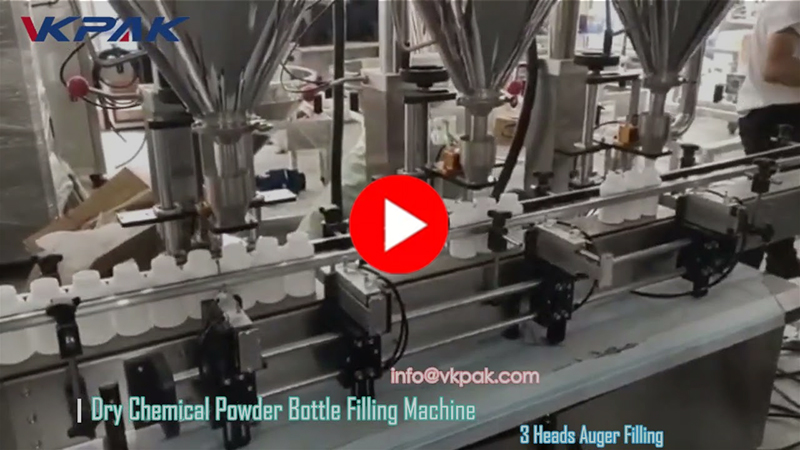 Automatický stroj na plnenie práškových fliaš s tromi hlavami